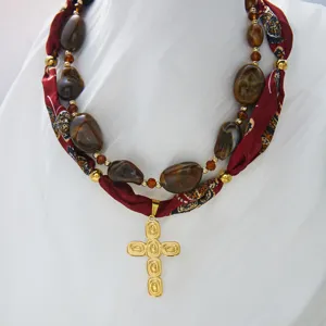 Collar con colgante de cruz estilo bohemio bufanda abalorios acrílicos conjunto joyas mujer