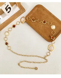 Retro contrast edelsteen metalen tailleketting voor vrouwen luxe amber geometrisch accessoire