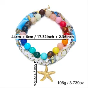 Collar elegante de cuentas de colores con pañuelo de seda y colgante estrella de mar 44+6cm