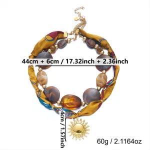 Collar de bufanda con cuentas acrílicas elegante con colgante de sol de metal joyería de mujer