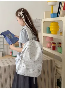 Cute star print casual school backpack for students, large capacity soft backpack.