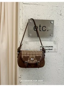 Braune Karree PU Umhängetasche für Damen, Vintage Schultertasche mit niedlichen Bärenohren.