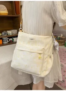 Cute star print canvas crossbody shoulder bag for student daily casual use and school.