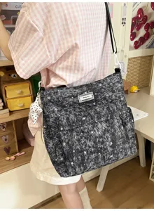Casual star print canvas shoulder bag for women, large capacity daily crossbody bag