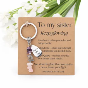 Porte-clés en cristal naturel pour sœur coffret cadeau avec améthyste et quartz rose chic