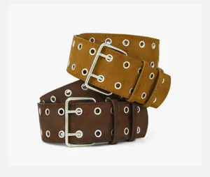 Wide grommet suede belt double pin buckle punk retro waist strap for women coat outfit
