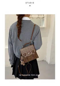 Sac à dos femme style coréen à carreaux contraste mode mignon sac d'école décontracté chic