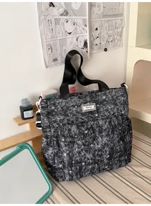 Star print canvas tote backpack casual school bag daily student shoulder bag detail view