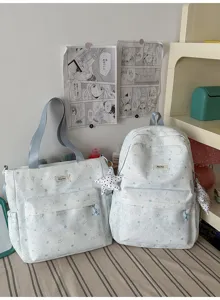 Cute forest style star print large capacity student backpack and tote bag set for daily use