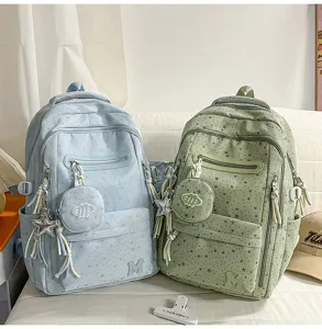 Zaino scolastico grande capacità multi-scomparto con stampa di stelle carino per ragazze.