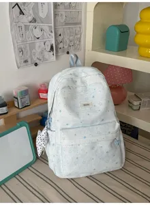 Cute star print student backpack, large capacity school bag for teens and young girls.