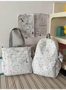Casual canvas star print backpack and tote bag set for daily school and casual wear.