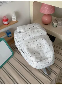 Cute star print casual backpack for student school bag, large capacity grey bookbag.