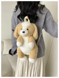 Joli sac à dos en peluche chien pour enfants et femmes, sac bandoulière animal doux.