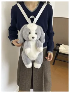 Mignon sac à dos chiot en peluche de dessin animé colorblock sac de poupée polyvalent enfants