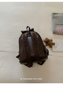 Stylish Women PU Leather Backpack Leopard Print Suede School Bag Daily Travel Rucksack