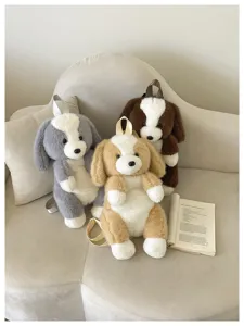 Sac à dos mignon en peluche chien pour enfants, cartable animal colorblock doux et mode.
