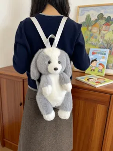Sac à Dos Chien en Peluche Dessin Animé Mignon Bloc de Couleur Forme Animale Sac d'École Pour Enfants Femmes Décontracté Shopping