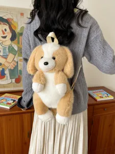 Adorable sac à dos en peluche colorblock pour enfants et parents, cartable mignon et tendance.