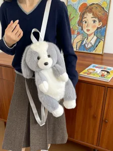 Sac à dos mignon en peluche chien dessin animé pour enfants, design colorblock, sac décontracté.