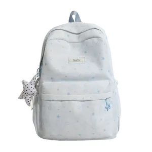 Light blue star print student backpack large capacity casual school bag for teenagers