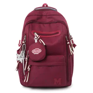 Zaino da viaggio elegante bordeaux con stampa stelle e scomparti multipli per donna