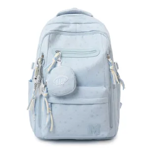 Zaino scolastico estetico con stelle multitasche grande capacità per viaggi azzurro chiaro