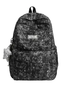 Cute star print large capacity canvas backpack for student school daily use and travel.