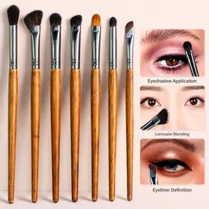 Professional Eye Shadow Brushes Walnut Wood Handle Synthetic Fiber Blending Detail Eye Beauty Makeup Tools Kit For Women