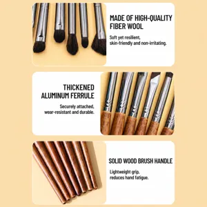 Detail view of 7pcs eye shadow makeup brush set, featuring soft fiber wool and solid wood handle.