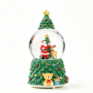 Christmas tree snow globe music box with Santa Claus, perfect holiday gift and room home decor.