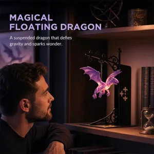 Detailansicht der magischen schwebenden Drachen-Bücherregallampe mit einzigartigem Design.