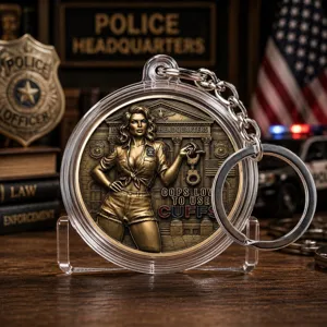 Police challenge coin keychain novelty brass finish metal badge gift for men office desk decor