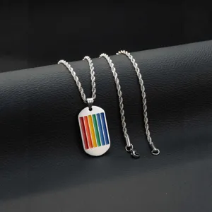 Collier Pendentif Plaque Militaire à Rayures Arc-en-ciel en Acier Inoxydable Style Hip Hop Punk Bijoux Pride Pour Homme Femme