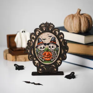 Halloween bois creux cadre photo point de croix ornement citrouille squelette décor de bureau