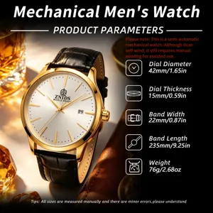 ZNIDS Montre Mechanique Homme Luxe Affaires Bracelet Cuir Automatique Elegante Chic