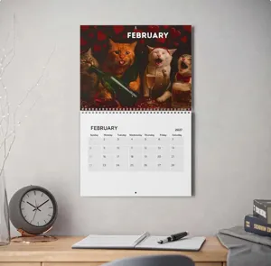 Funny drunk cats 2027 wall calendar, humorous cat memes monthly calendar for home office decor.