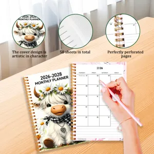 2026-2028 monthly planner notebook with cute highland cow cover, 50 sheets spiral bound.