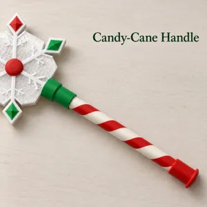 Christmas snowflake 3d printed wand with candy cane handle detail view festival party prop accessory