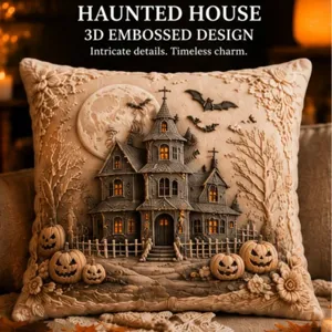 Housse de coussin gaufrée 3D maison hantée Halloween décoration de canapé salon