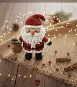 Poupée Père Noël au crochet faite main, décoration de bureau de fête parfaite.