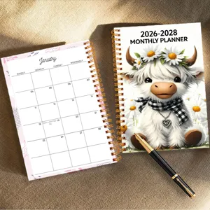 2026-2028 monthly planner spiral notebook with cute highland cow design for daily scheduling.