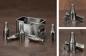 Mini metalen bierfles dobbelsteen set met opener, creatief draagbaar barhulpmiddel voor feest.
