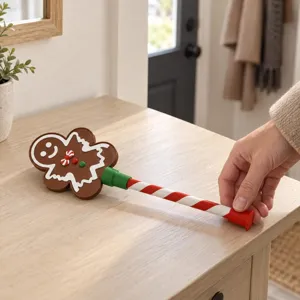 Christmas gingerbread man credit card wand detail, cute candy cane handle ATM grabber for card.