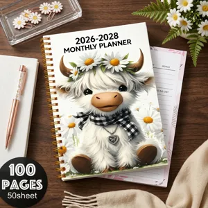 2026-2028 monthly planner cute highland cow cover spiral bound A5 notebook stationery
