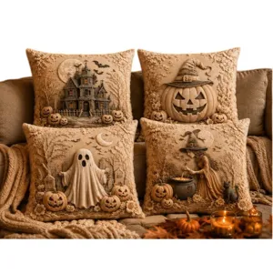Housse de coussin Halloween ensemble en lin taie d'oreiller canapé décorative fête