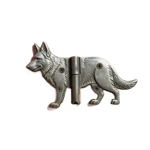Vintage metal wolfdog door hinge, creative animal shape furniture hardware for home decor.