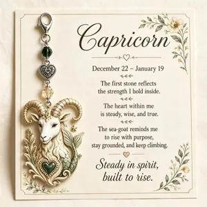 Capricorn Zodiac Keychain Vintage Zinc Alloy Bag Charm with Inspirational Greeting Card Gift