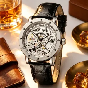 Orologio Meccanico Automatico Scheletrato da Uomo Business Lusso Impermeabile Pelle Maglia Cinturino Tourbillon