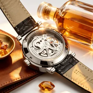 Orologio meccanico automatico di lusso da uomo con quadrante scheletrato e cinturino in vera pelle.